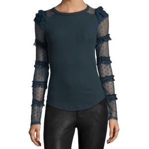 NWT Free People Kiss Kiss Ruffle Top Turquoise L